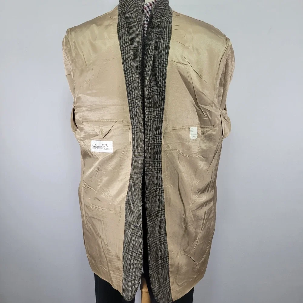 Oscar De La Renta Men's Sport Coat Blazer Two‎ Button Brown Plaid Wool Sz 48L